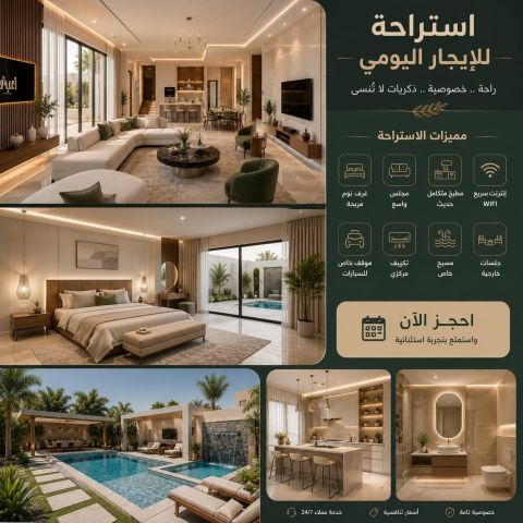 ✨ استراحة فاخرة للإيجار اليومي بالرياض ✨